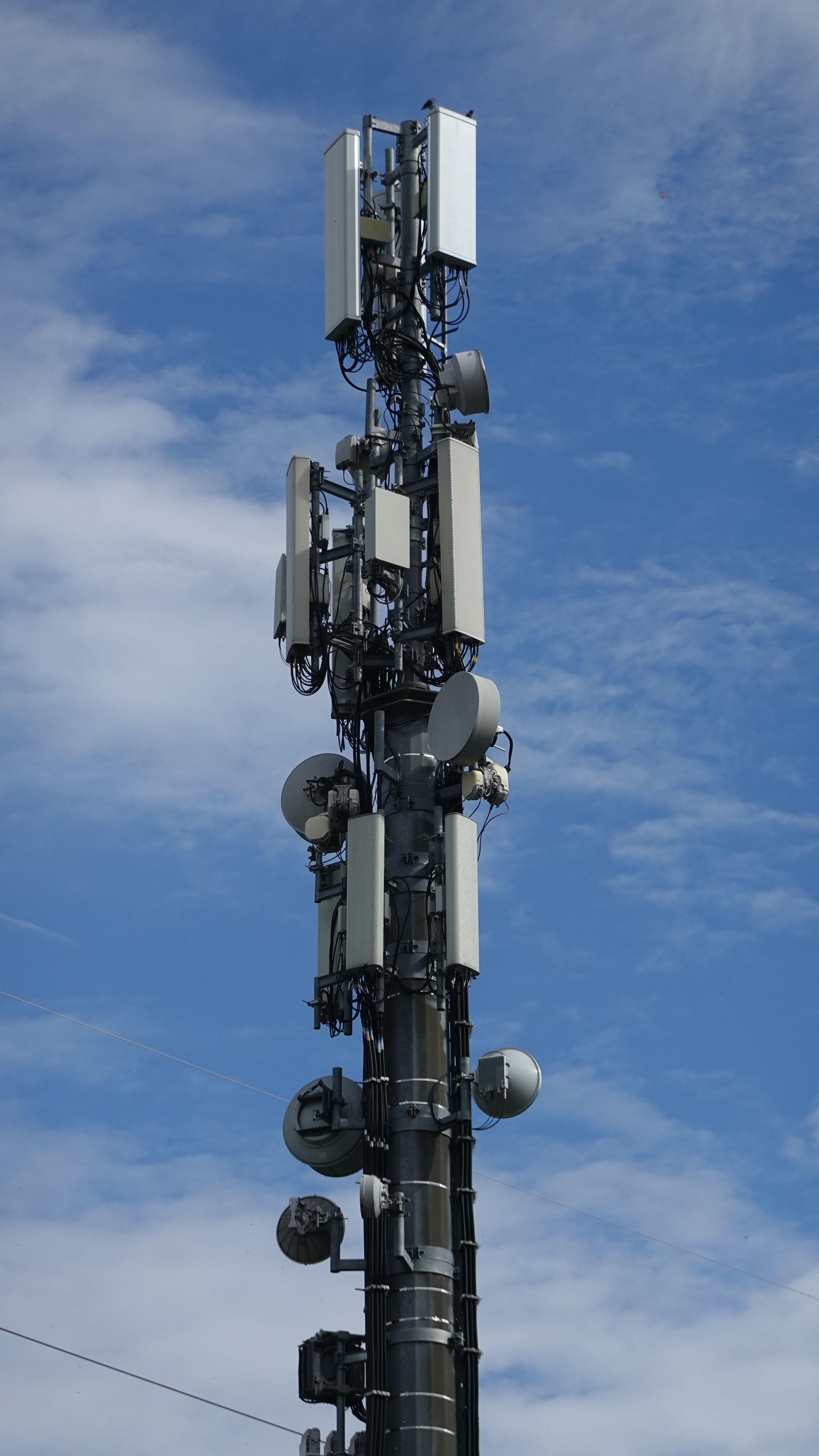 Die Anlage mit den neuen Antennen von Zefironet an der Mastspitze im Oktober 2025 von Westen.